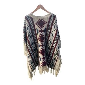Elegant Knit Poncho with Geometric Design